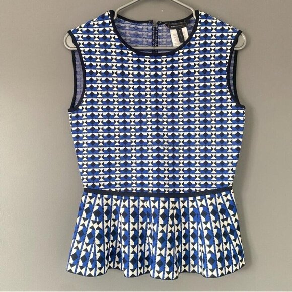 Modern Prep Peplum Top BCBG Knit Jacquard Structured Geometric Print - Picture 2 of 13